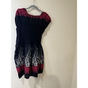 Y2K Gothic Max Edition A-Line Fit & Flare Dress Petite Small Black Red Stretch